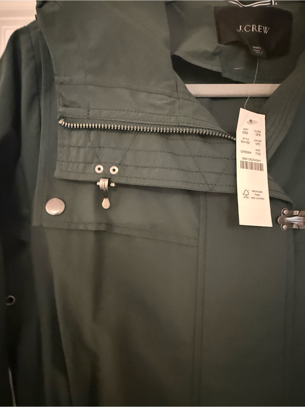 J. Crew Women’s Hooded Anorak Utility Coat Jacket in Dark Green XS - Picture 4 of 5